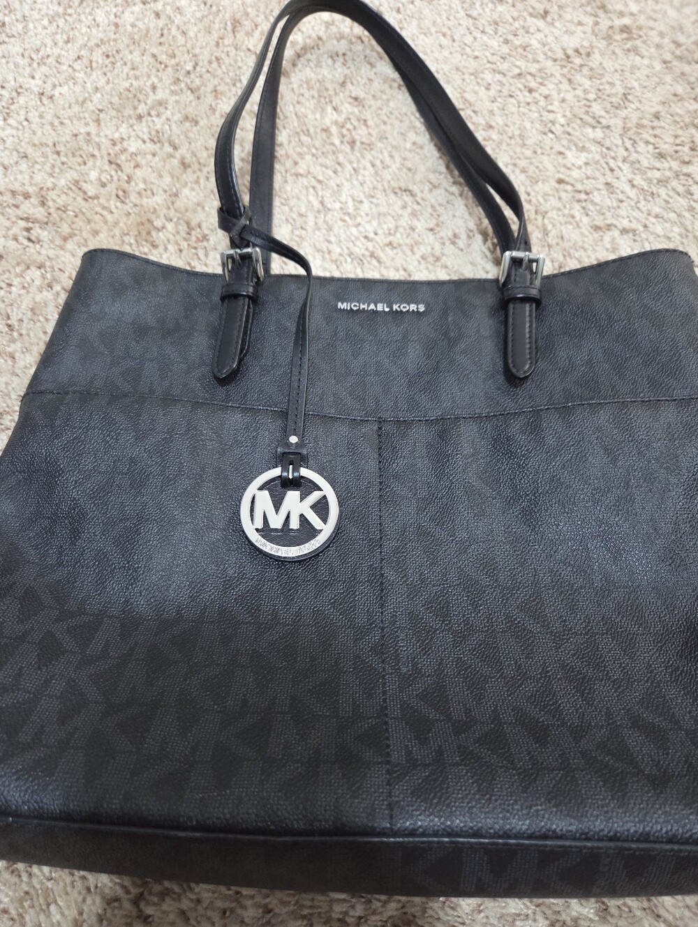 Michael Kors Black Monogram Tote with MK Charm